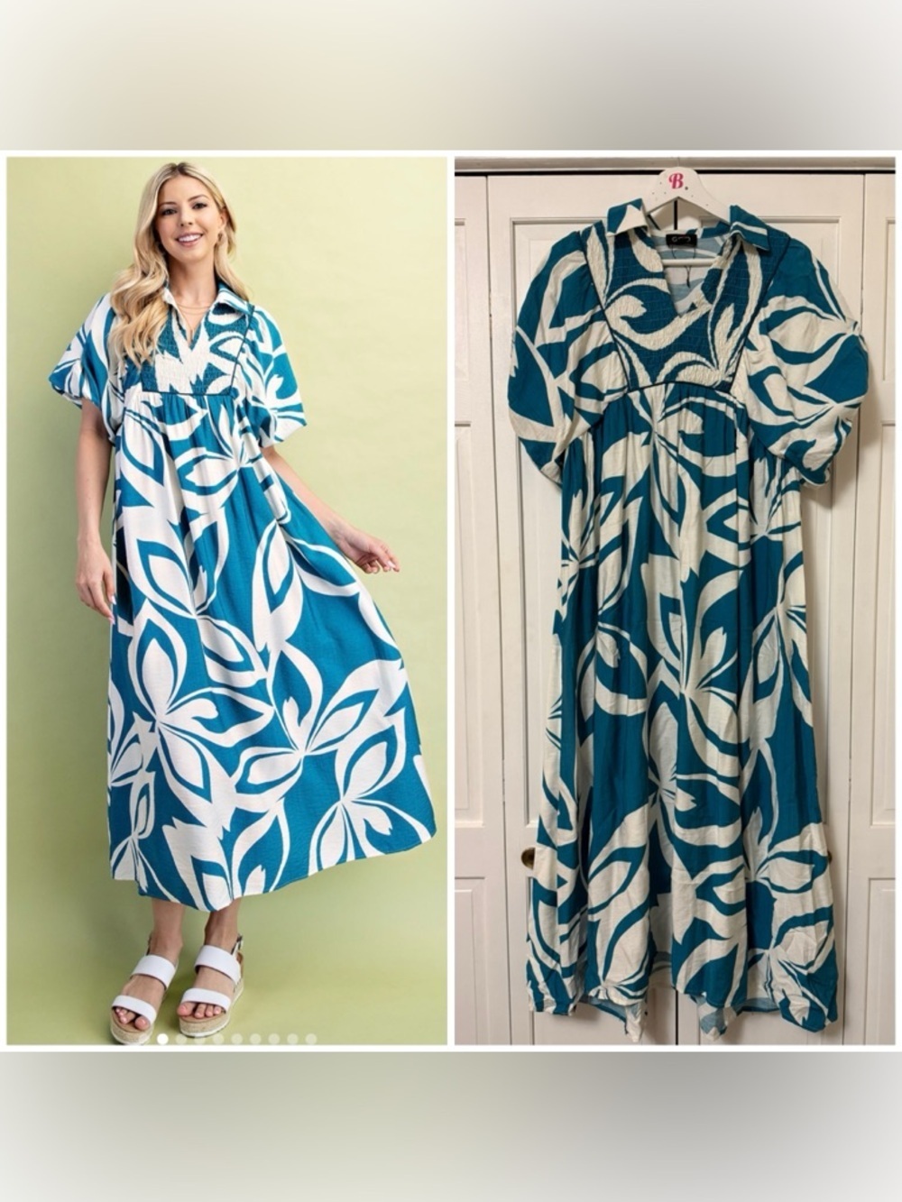 NWOT Gigio All Over Print Floral Maxi Dress Puff Sleeve Oversized Hawaii Resort